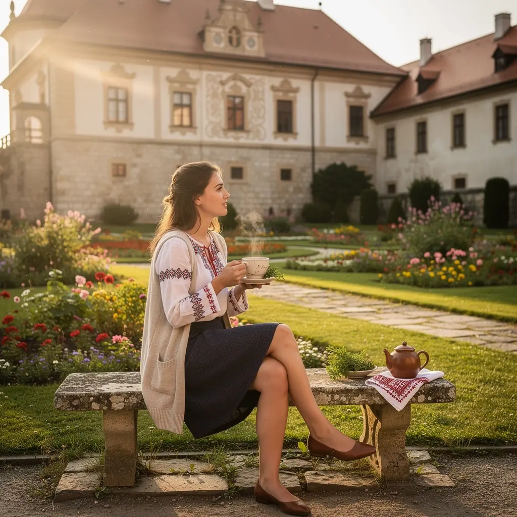 Tradičná zmes byliniek s jemným parom stúpajúcim z hrnčeka.